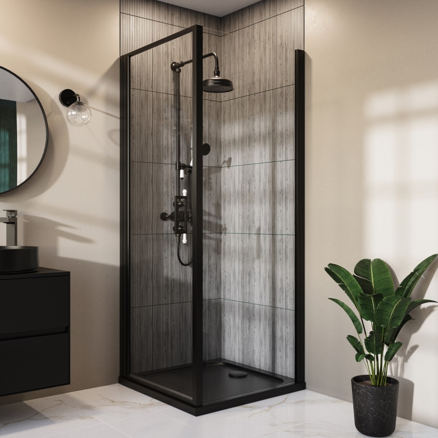 900x900mm Square 45mm Black Stone Resin Shower Tray – Pearl