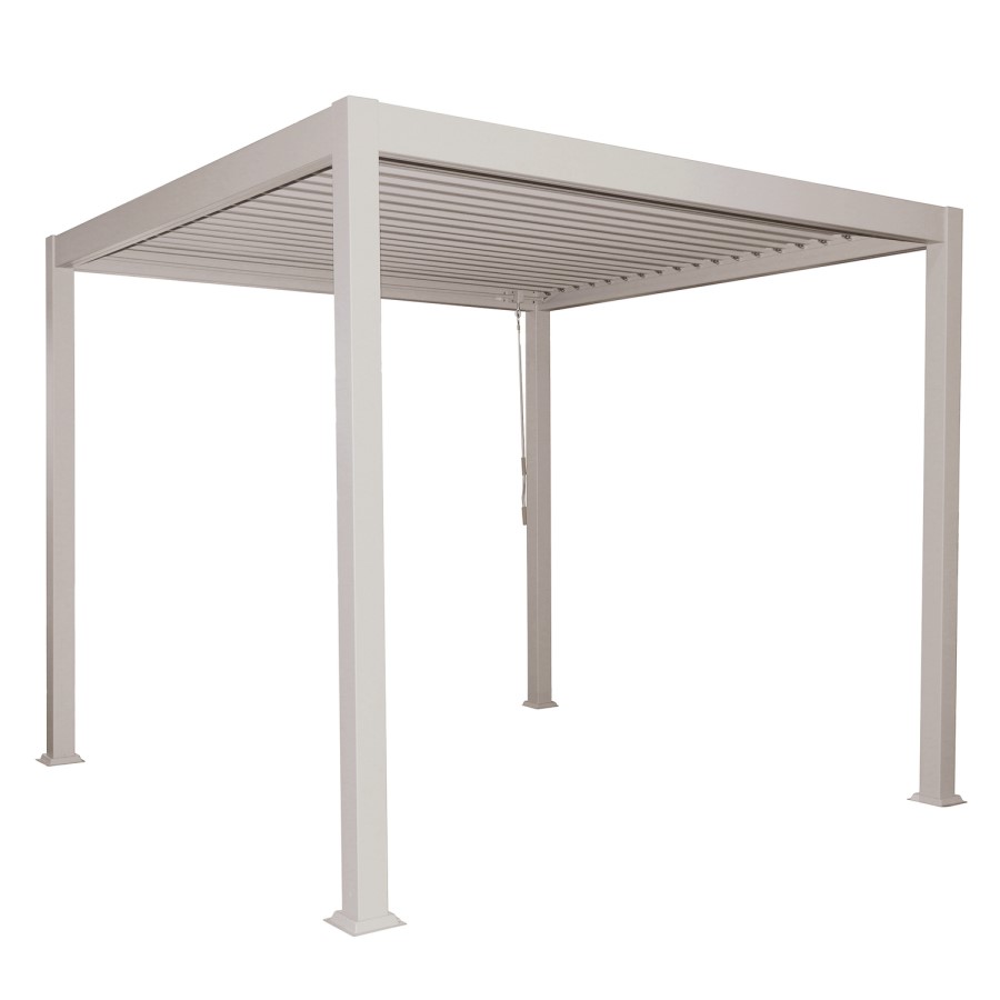 3 x 3m Heavy Duty Aluminium Beige Louvred Pergola & 2 Textilene Side Panels