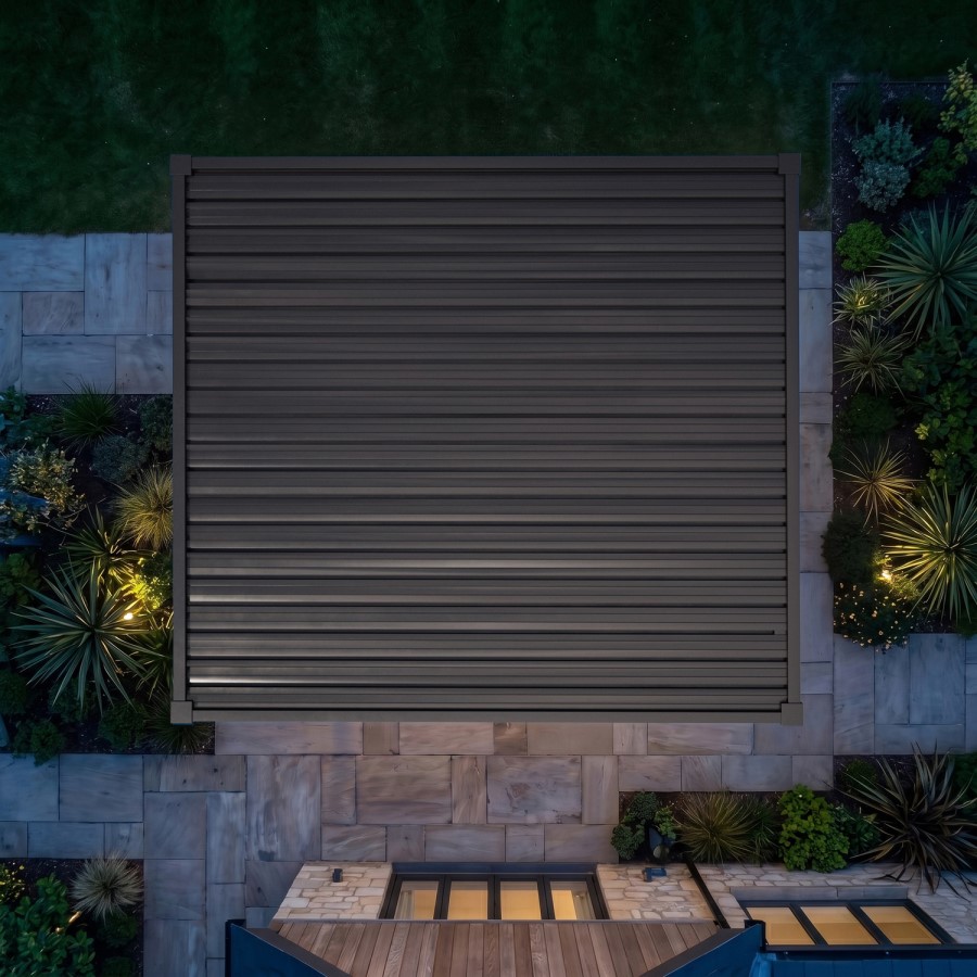 3 x 3m Heavy Duty Aluminium Charcoal Automatic Louvred Pergola with LED Lighting & 2 Textilene Side Panels