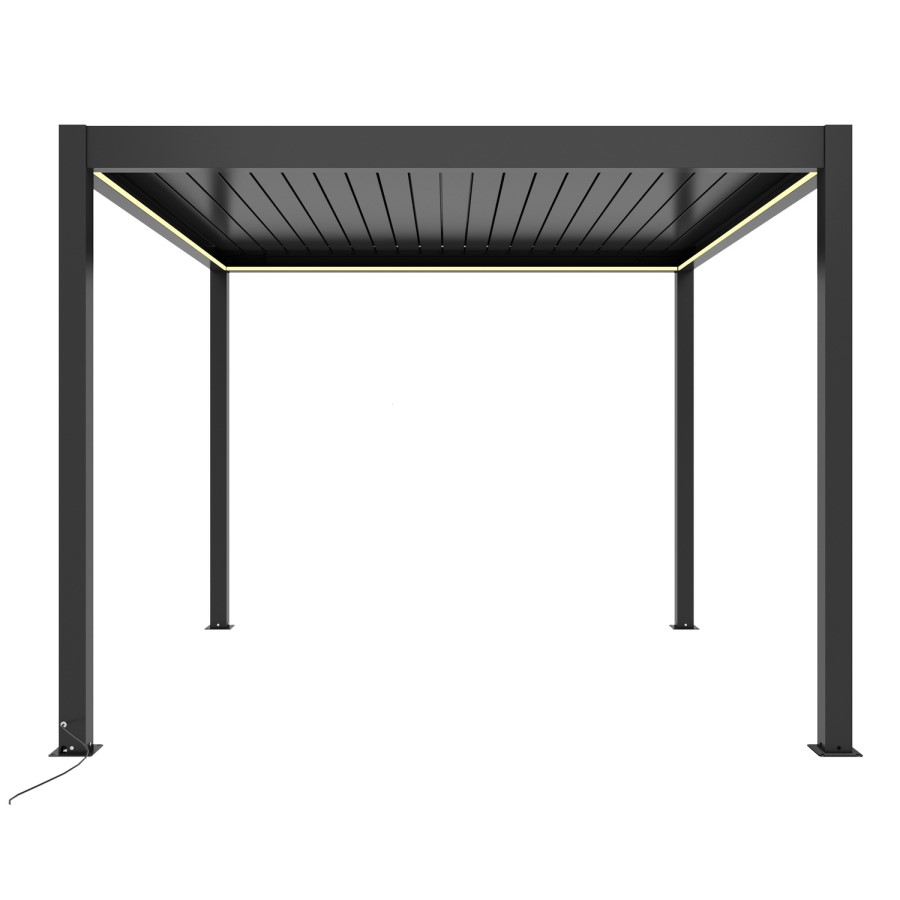 3 x 3m Heavy Duty Aluminium Charcoal Automatic Louvred Pergola with LED Lighting & 2 Textilene Side Panels