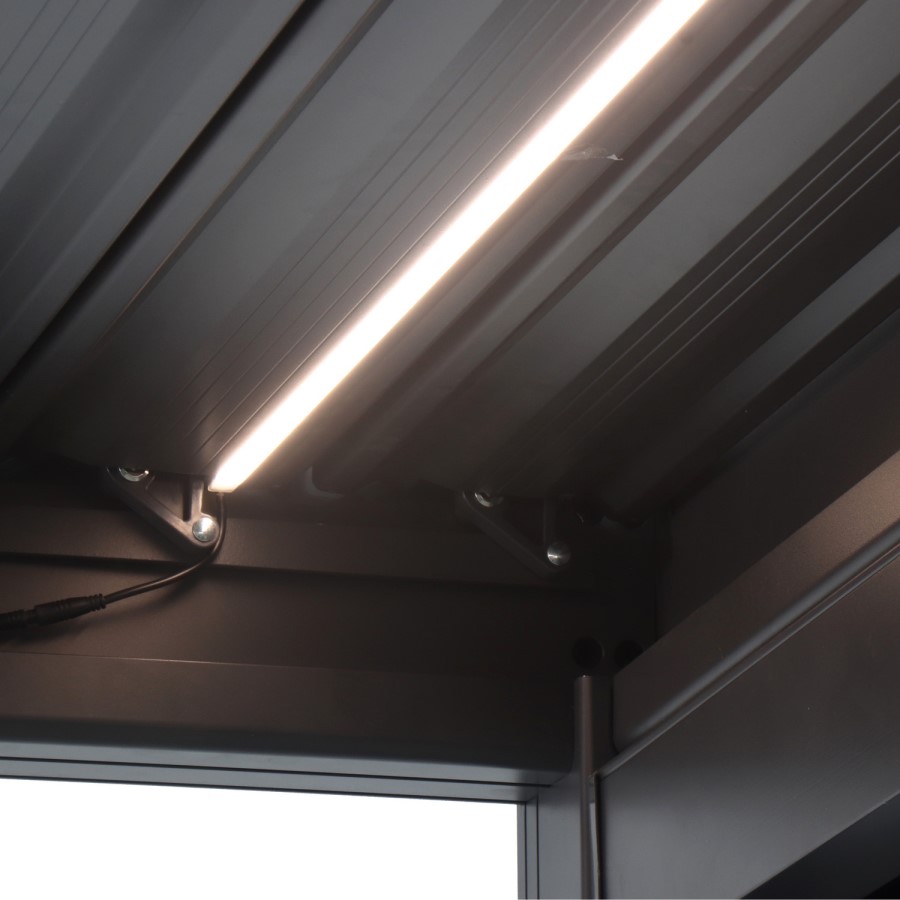 3 x 3m Heavy Duty Aluminium Charcoal Louvred Pergola with Solar LED Lighting & 2 Textilene Side Panels