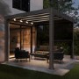 3 x 3m Heavy Duty Aluminium Charcoal Louvred Pergola with Solar LED Lighting & 2 Textilene Side Panels