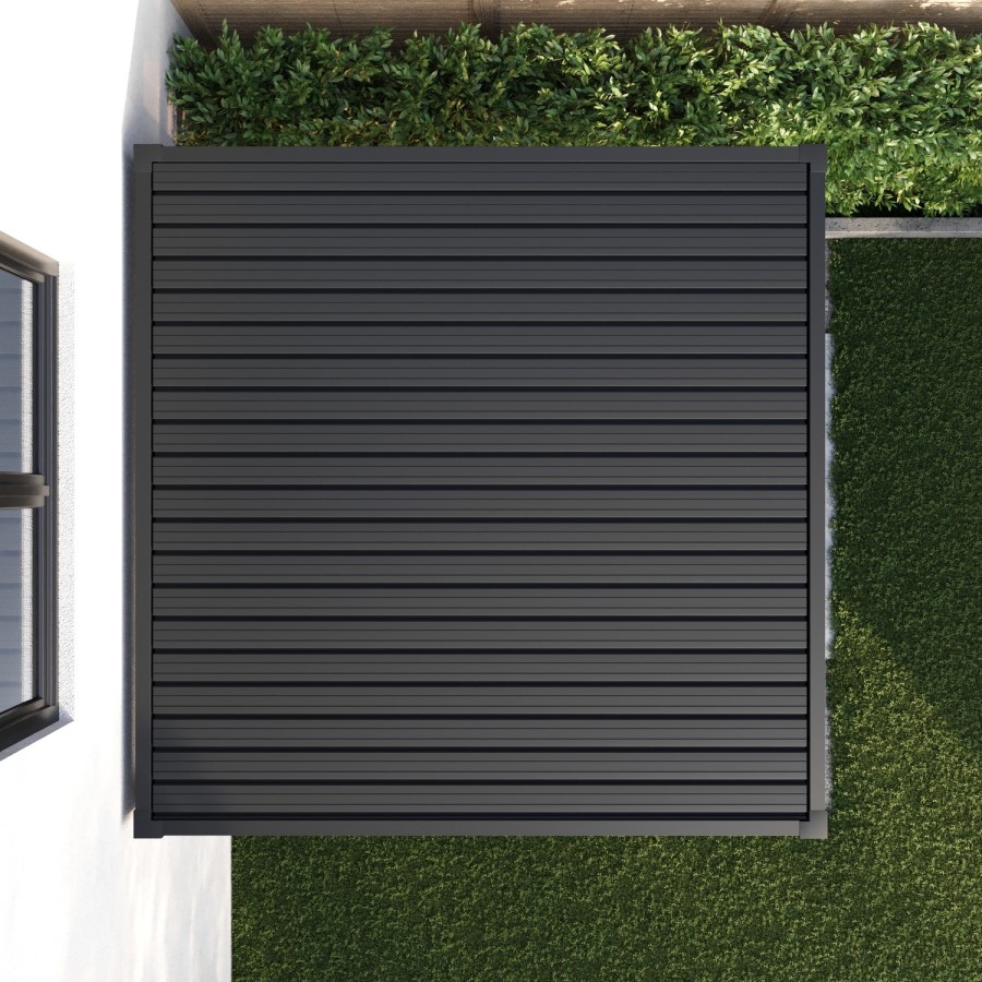 3 x 3m Heavy Duty Aluminium Charcoal Louvred Pergola with Solar LED Lighting & 2 Textilene Side Panels