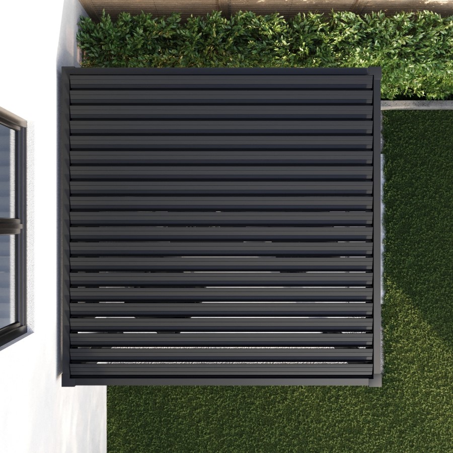 3 x 3m Heavy Duty Aluminium Charcoal Louvred Pergola with Solar LED Lighting & 2 Textilene Side Panels