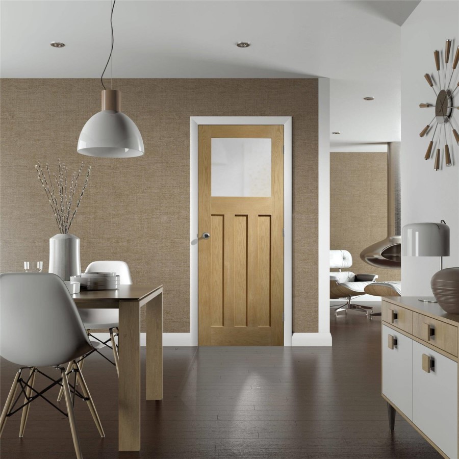 Internal Oak Door with Frosted Glass - Pre-Finished - 1981 x 762 x 35mm - DX - XL Joinery