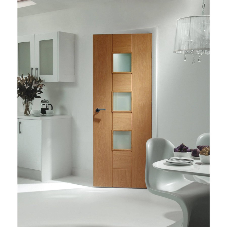 Internal Oak Glazed 3-Light Door with Clear Glass - Pre-Finished - 1981 x 838 x 35mm - Messina - XL Joinery
