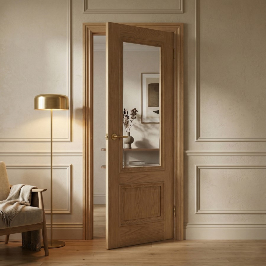 Internal Oak Half-Glazed Door with Clear Bevelled Glass Pre-Finished - 1981 x 762 x 35mm - Nelson - XL Joinery