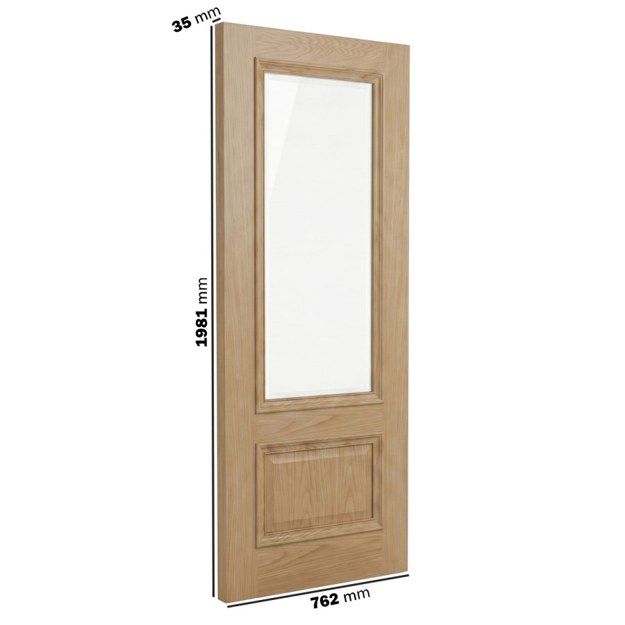 Internal Oak Half-Glazed Door with Clear Bevelled Glass Pre-Finished - 1981 x 762 x 35mm - Nelson - XL Joinery