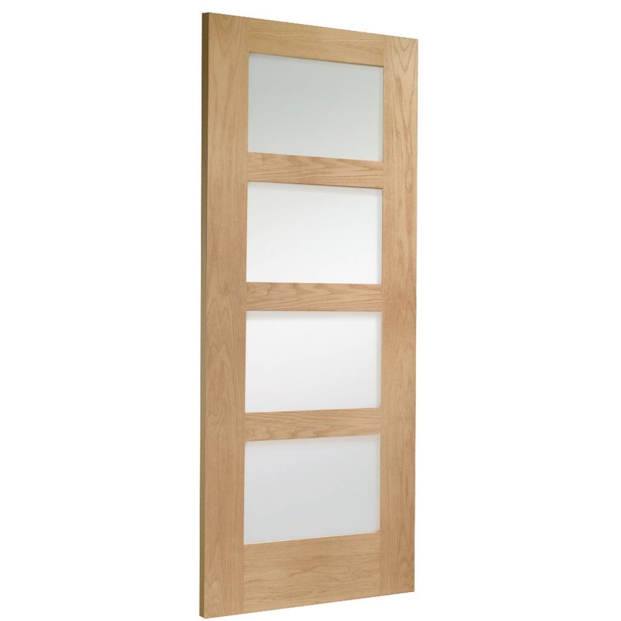 Internal Oak 4-Panel Shaker Door with Clear Glass - Pre-Finished - 1981 x 686 x 35mm - 4 Light - XL Joinery