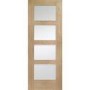 Internal Oak 4-Panel Shaker Door with Frosted Glass - Pre-Finished - 1981 x 838 x 35mm - 4 Light - XL Joinery