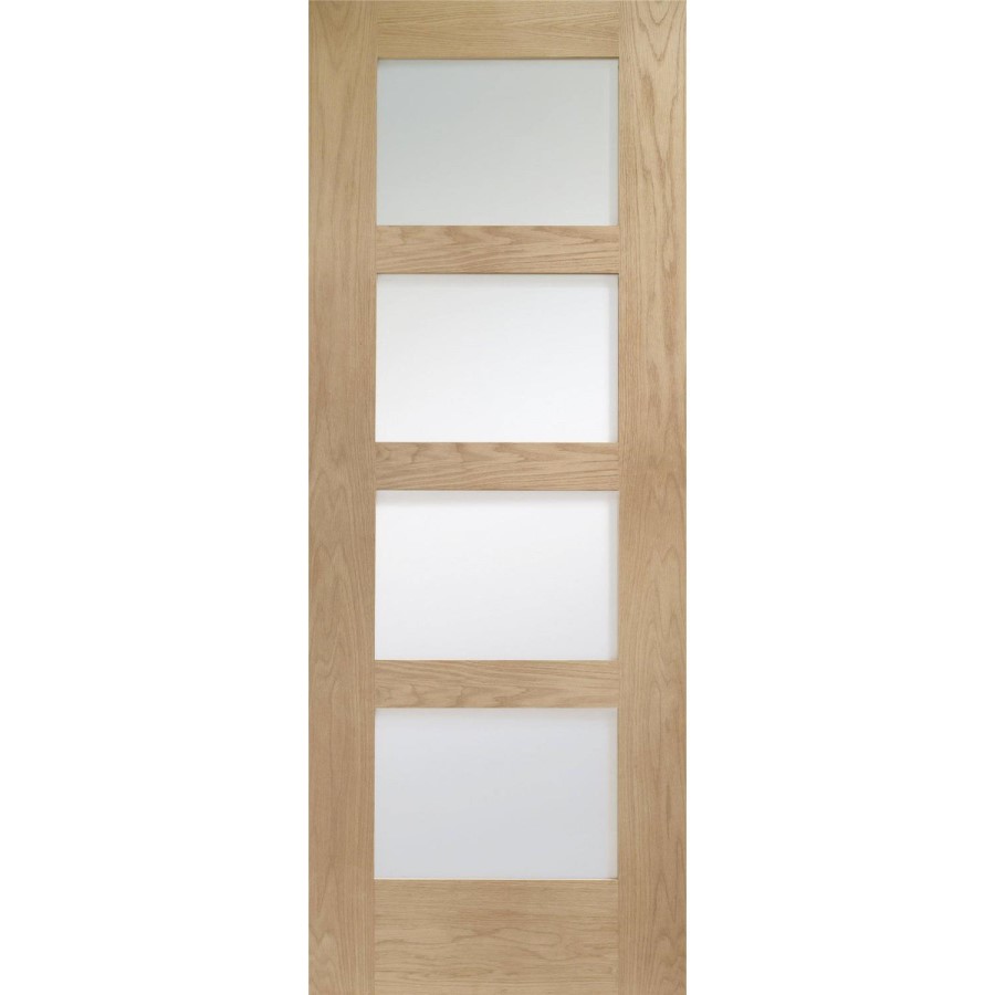 Internal Oak 4-Panel Shaker Door with Frosted Glass - Pre-Finished - 1981 x 838 x 35mm - 4 Light - XL Joinery