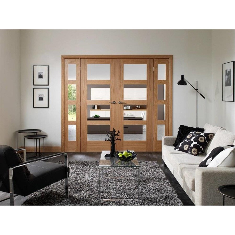 Internal Oak 4-Panel Shaker Door with Clear Glass - Pre-Finished - 2040 x 726 x 40mm - 4 Light - XL Joinery
