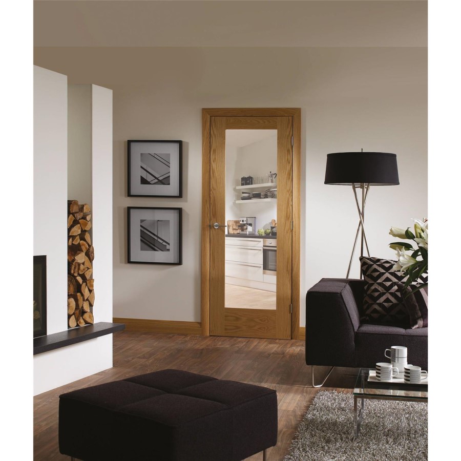 Internal Oak Fully-Glazed Door with Clear Glass - Pre-Finished - 2040 x 626 x 40mm - Pattern 10 - XL Joinery