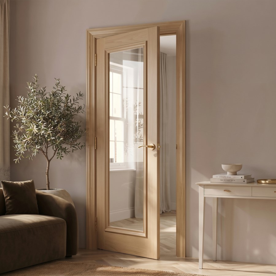 Internal Oak Fully-Glazed Door with Clear Bevelled Glass - Pre-Finished - 1981 x 762 x 35mm - Wellington - XL Joinery