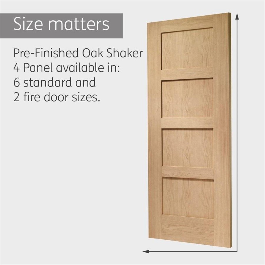 Internal Oak Pre-Finished Shaker 4-Panel Door - Pre-Finished - 1981 x 686 x 35mm - XL Joinery