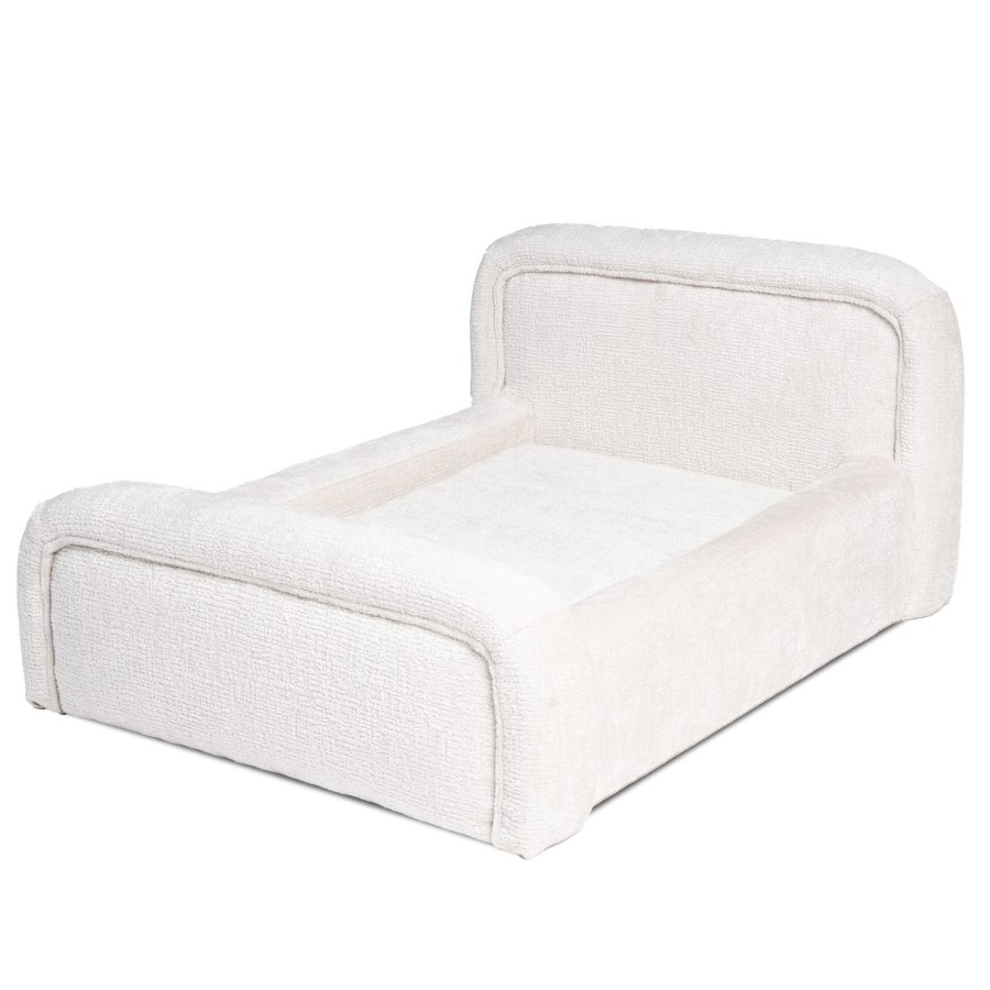 Small Dog Bed in Cream Textured Fabric with Washable Cover - Naomi