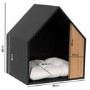Half Open Wooden Pet House with Quilted Pillow