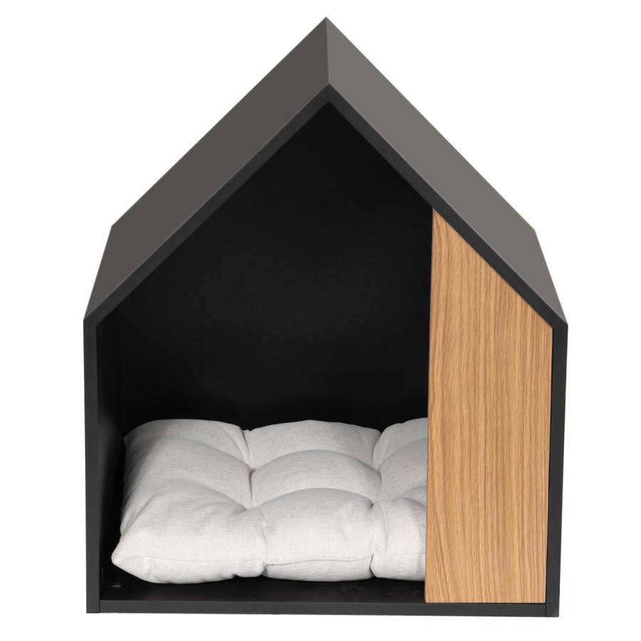 Half Open Wooden Pet House with Quilted Pillow