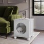 Elevated White Indoor Pet Home Side Table with Washable Quilted Cushion