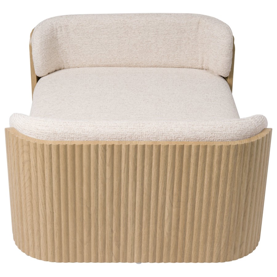 Large Beige Fabric Pet Bed with Oak Ribbed Sides - Washable Cover