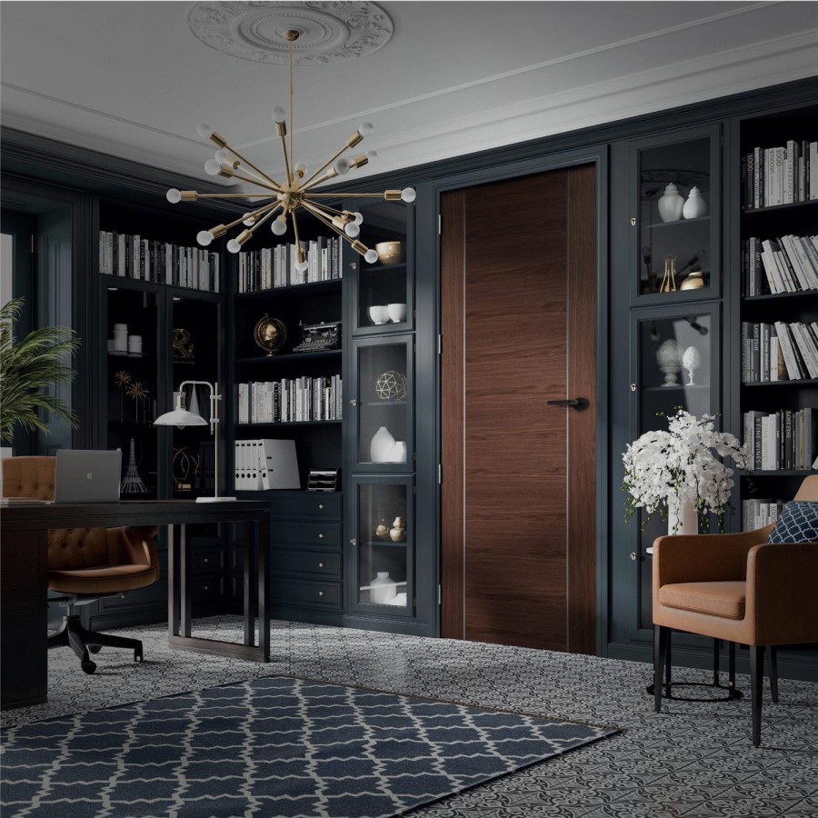 Internal Walnut Door with Aluminium Detail - Pre-Finished - 1981 x 838 x 35mm - Forli - XL Joinery