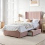 Pink Velvet Single Bed Frame with Storage Drawer - Phoebe