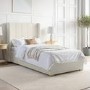Cream Upholstered Single Bed Frame with Storage Drawer - Phoebe