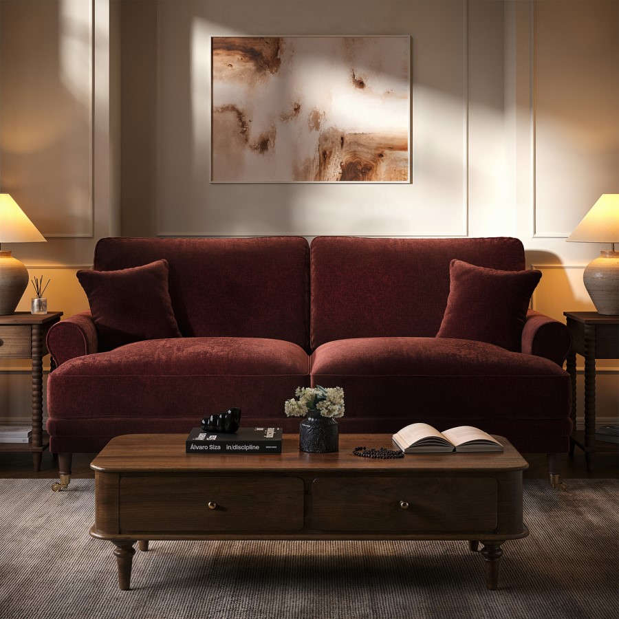 Berry Brown Chenille Feather-Filled 3 Seater Sofa - Payton Heritage