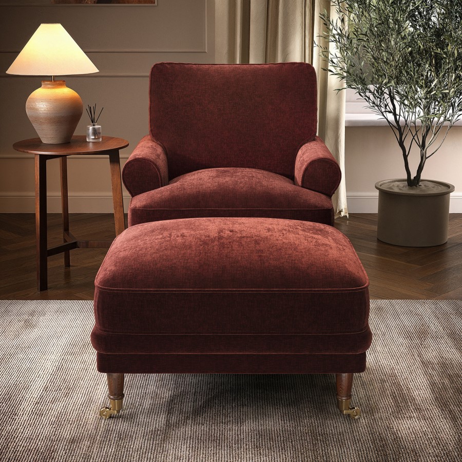 Berry Brown Chenille Feather-Filled Footstool – Payton Heritage 