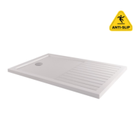 1700x800mm Rectangular Walk-In Anti-Slip 40mm White Stone Resin Shower Tray with Drying Area – Purity