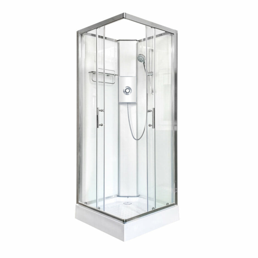 Vidalux 900x900mm White Square Electric Shower Cabin with 9.5kw Triton Electric Shower and Shower Tray
