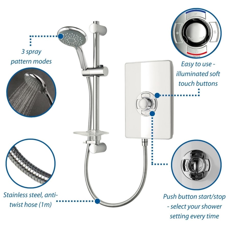 Vidalux 900x900mm White Square Electric Shower Cabin with 9.5kw Triton Electric Shower and Shower Tray