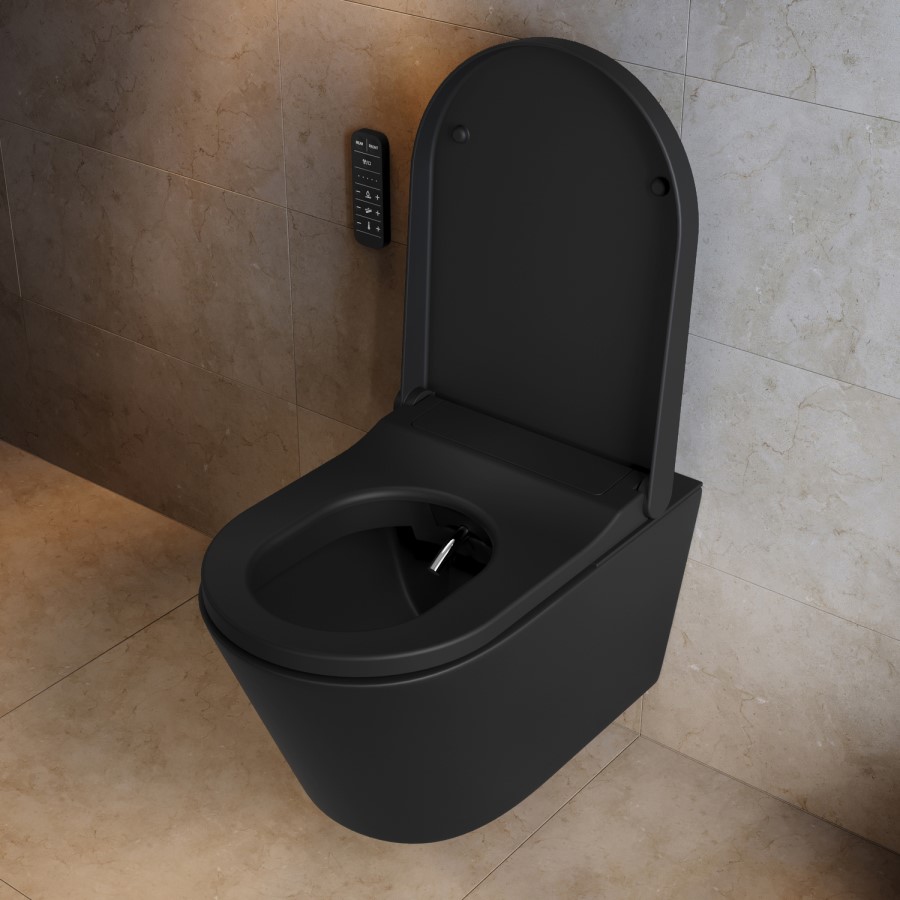 Matt Black Wall Hung Smart Bidet Japanese Toilet - Purificare