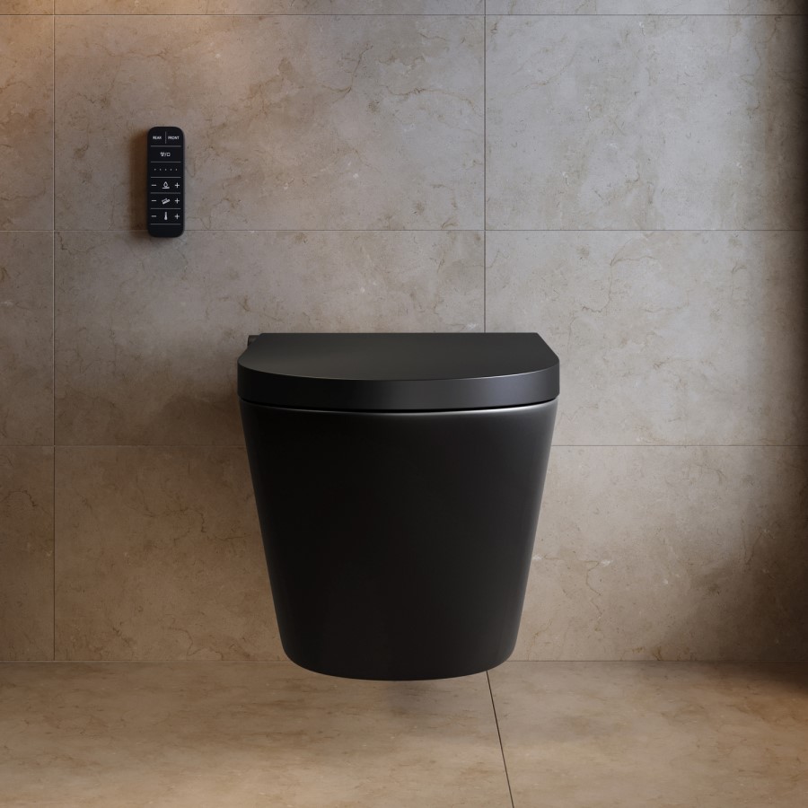 Matt Black Wall Hung Smart Bidet Japanese Toilet - Purificare