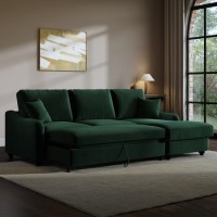 4 Seater Pull-Out Chaise Corner Sofa Bed with Storage in Dark Green Velvet - Quinn