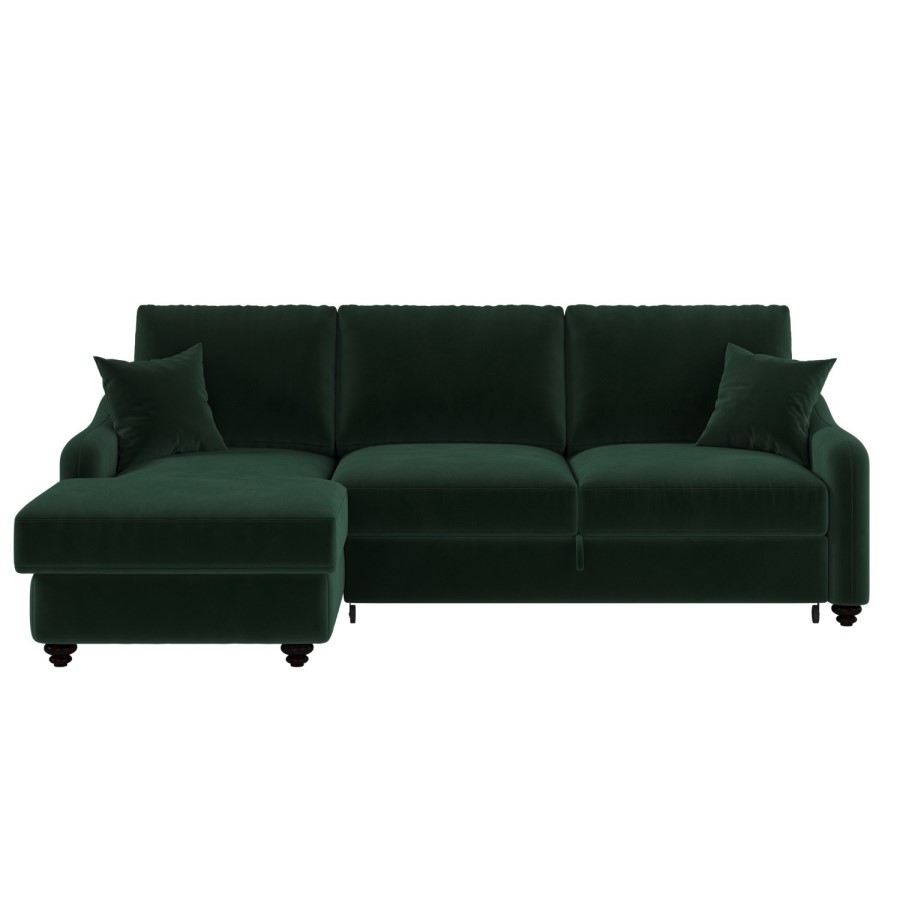 4 Seater Pull-Out Chaise Corner Sofa Bed with Storage in Dark Green Velvet - Quinn