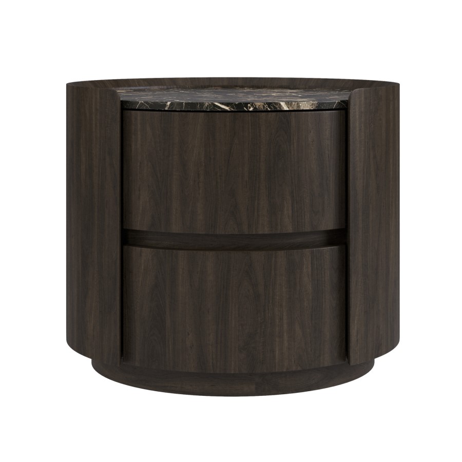 Walnut and Marble-Effect 2 Drawer Bedside Table - Raffaele