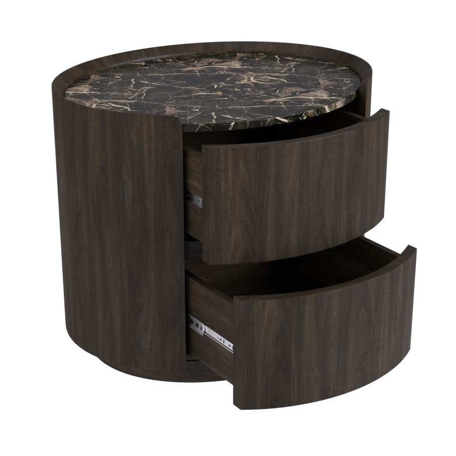 Walnut and Marble-Effect 2 Drawer Bedside Table - Raffaele