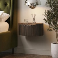 Walnut and Marble-Effect 1 Drawer Floating Bedside Table - Raffaele
