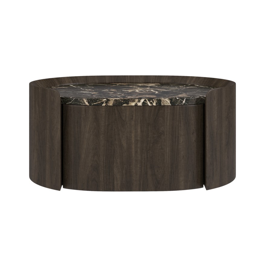 Walnut and Marble-Effect 1 Drawer Floating Bedside Table - Raffaele