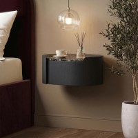 Black and Marble-Effect 1 Drawer Floating Bedside Table - Raffaele