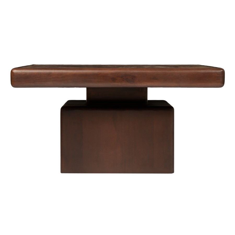 Large Mango Wood and Red Marble Square Coffee Table - Rana