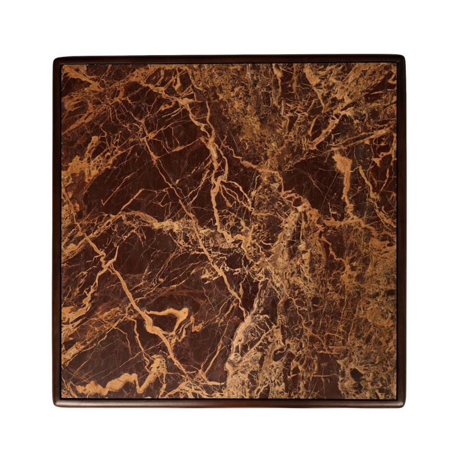 Large Mango Wood and Red Marble Square Coffee Table - Rana