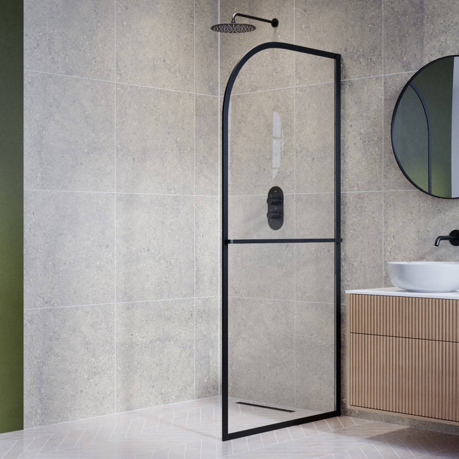 1000mm Black Curved Glass Shower Screen for Wet Room & Walk In Shower - Raya