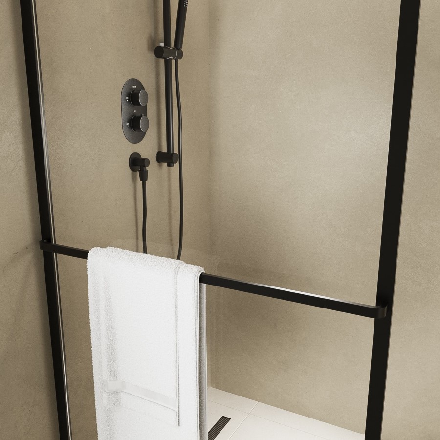 900mm Black Curved Glass Shower Screen for Wet Room & Walk In Shower - Raya