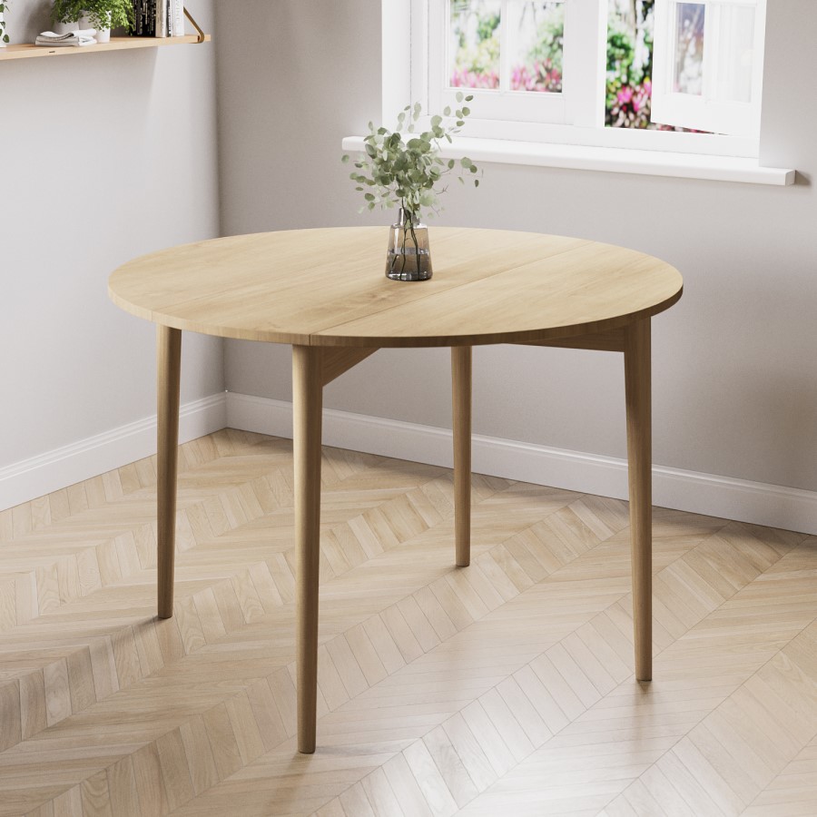 ONLY OPENED - Round Oak Folding Drop Leaf Dining Table - Seats 4 - Rudy