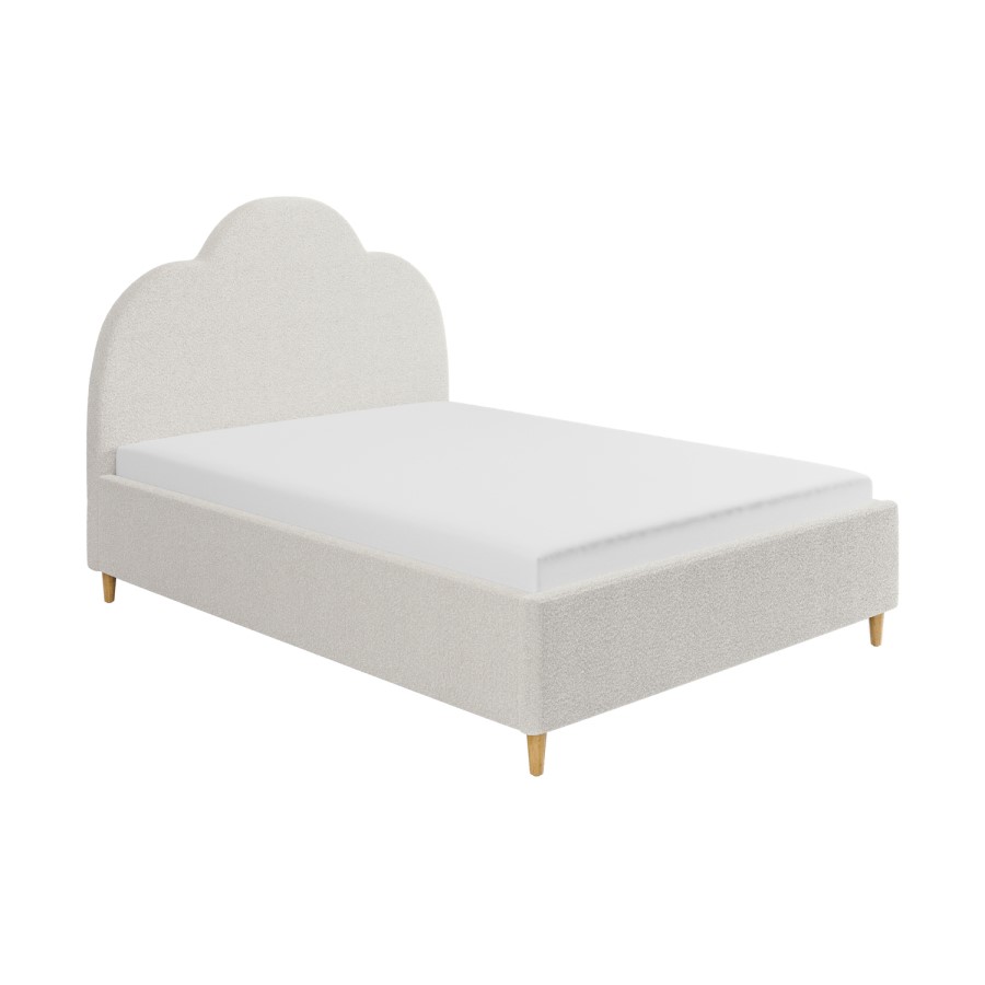 Cream Boucle Double Ottoman Bed with Legs and Scalloped Headboard - Roma