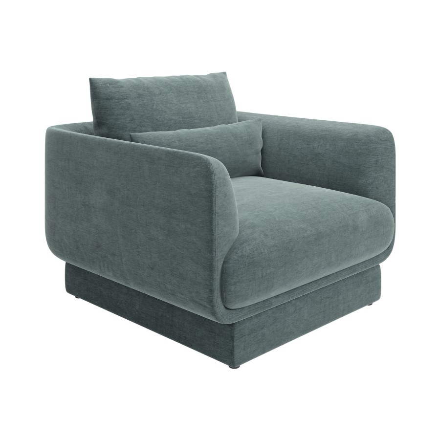 ONLY OPENED - Blue Chenille Armchair with Cushion - Ramses 