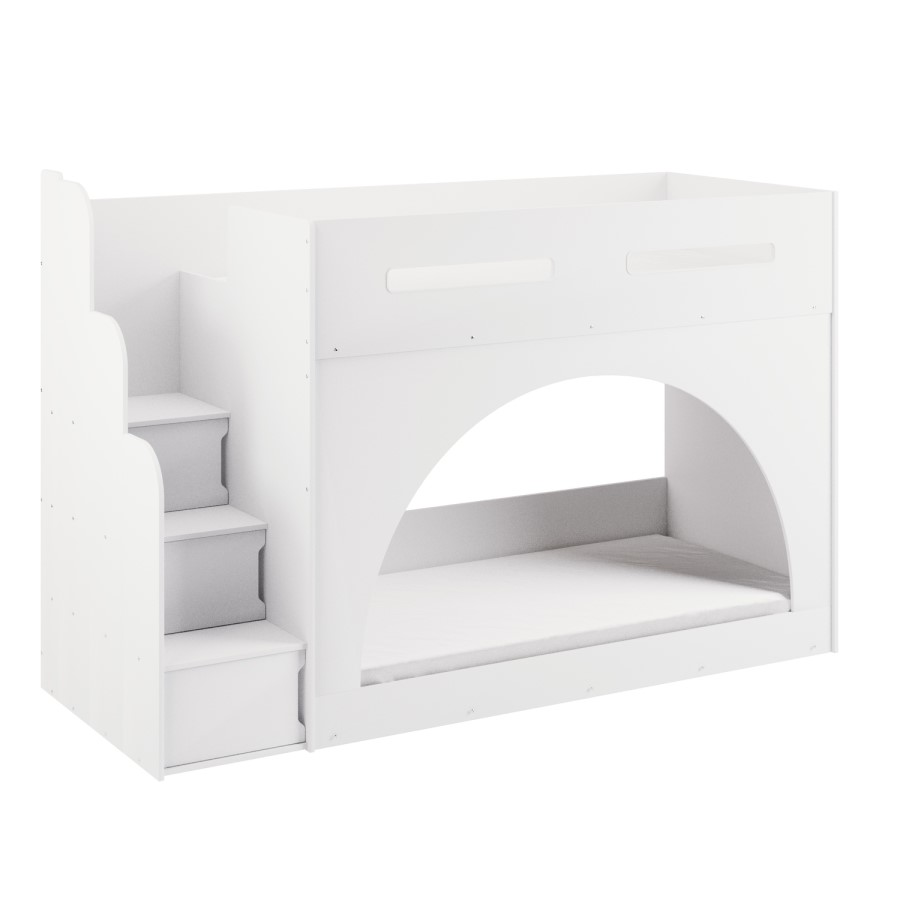 White Bunk Bed with Stairs and Storage - Rossa