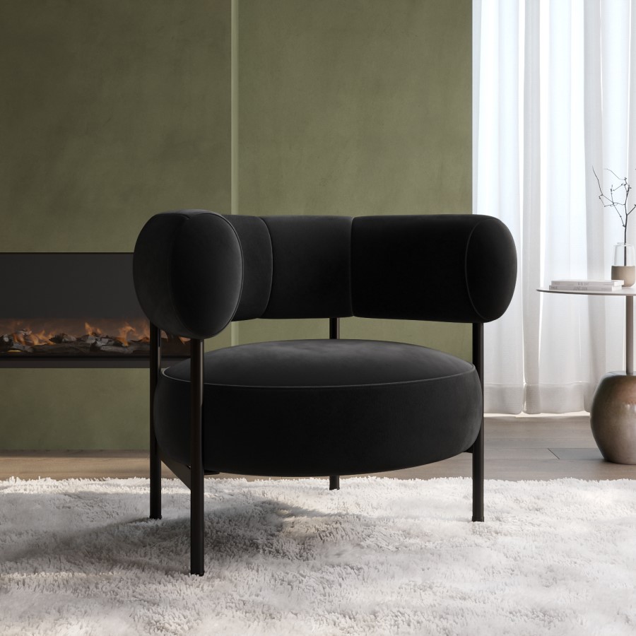 Black Velvet Curved Accent Chair - Romy